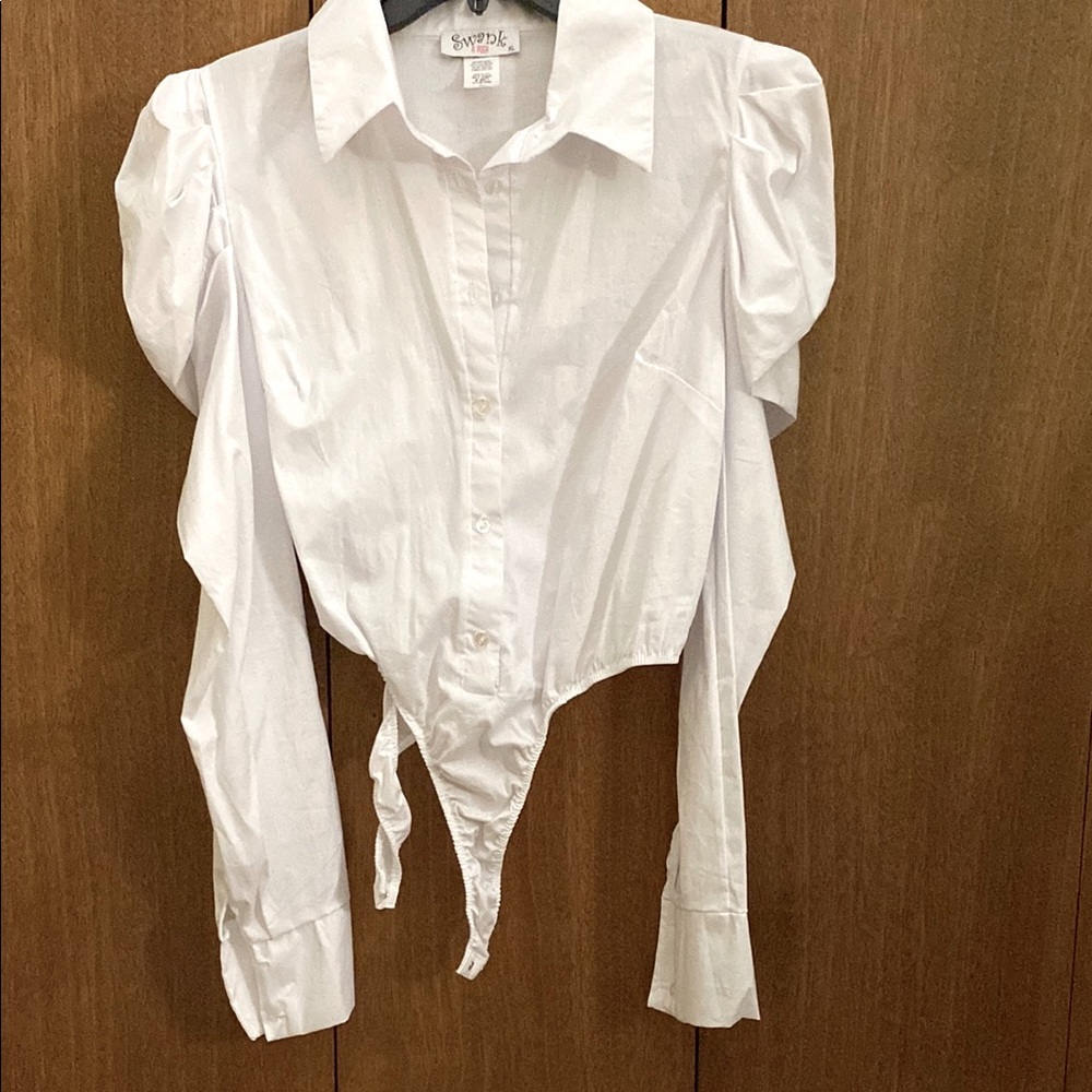 White long sleeve button up bodysuit/ Size XL/ Swank a posh/ Never worn
